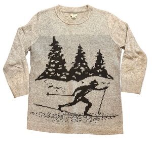 J Crew Gray Novelty Snow Ski Print Pullover Sweater Women S